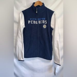 NWT NHL Pittsburgh Penguins Fleece Jacket Reebok Navy Blue Embroidered Logo